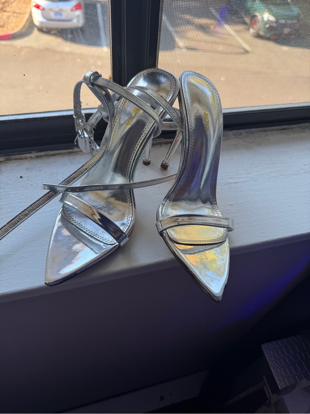 Silver Pointed-Toe Strappy Stiletto Heels